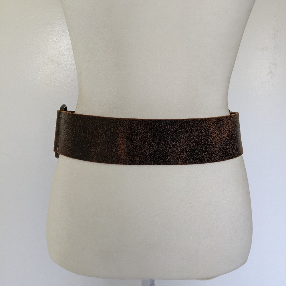Brown distressed boho style leather belt - Picture 4 of 6